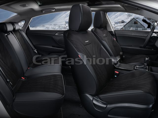 Чехлы универсальные каркасные CarFashion 5D Consul Plus на сидения авто, цвет Черный/Черный/Черный. Артикул 27322