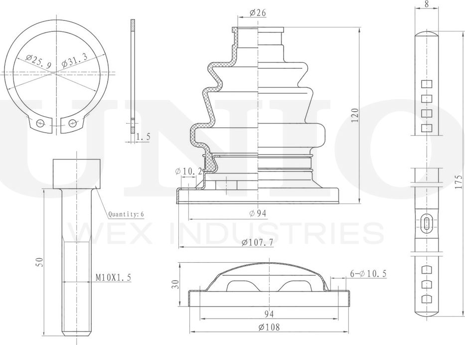 Пыльник ШРУС, комплект (Unio). Артикул DUC-30072K