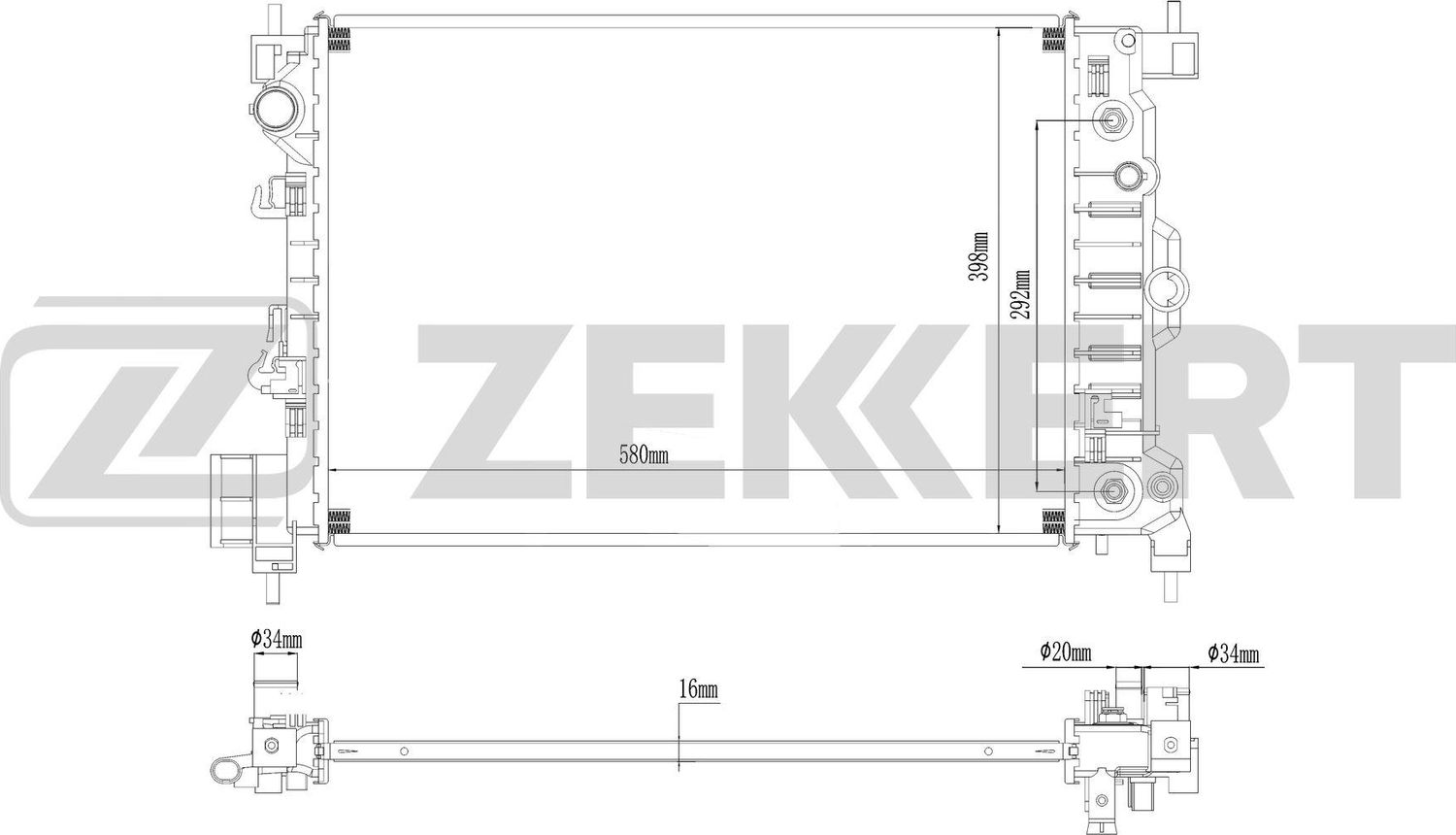 Радиатор охлаждения двигателя Zekkert (алюминий / пластик). Артикул MK-1484