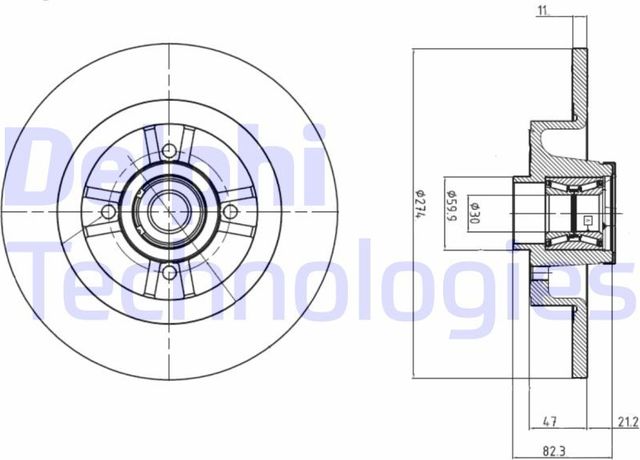 Тормозной диск Delphi задний для Renault Grand Scenic II 2004-2009. Артикул BG9030RS