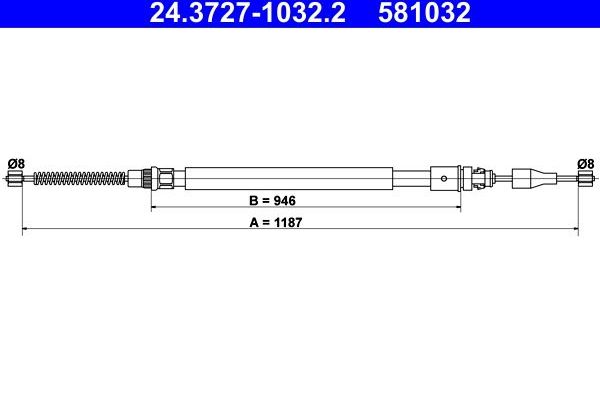 Трос ручника (тросик ручного тормоза) ATE задний для Renault Laguna I 1993-2001. Артикул 24.3727-1032.2