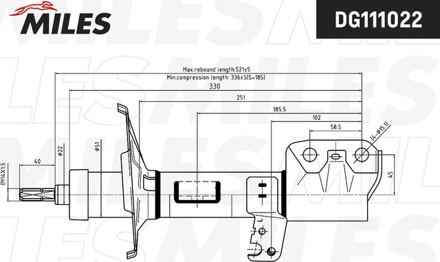 Амортизатор Miles передний левый для Toyota Corolla E140, E150 2006-2014. Артикул DG111022