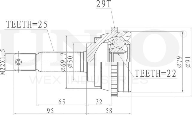 ШРУС наружный (Unio). Артикул CVJ-20212
