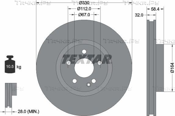 Тормозной диск Textar Pro передний для Mercedes-Benz V-Класс II 2014-2026. Артикул 92279403