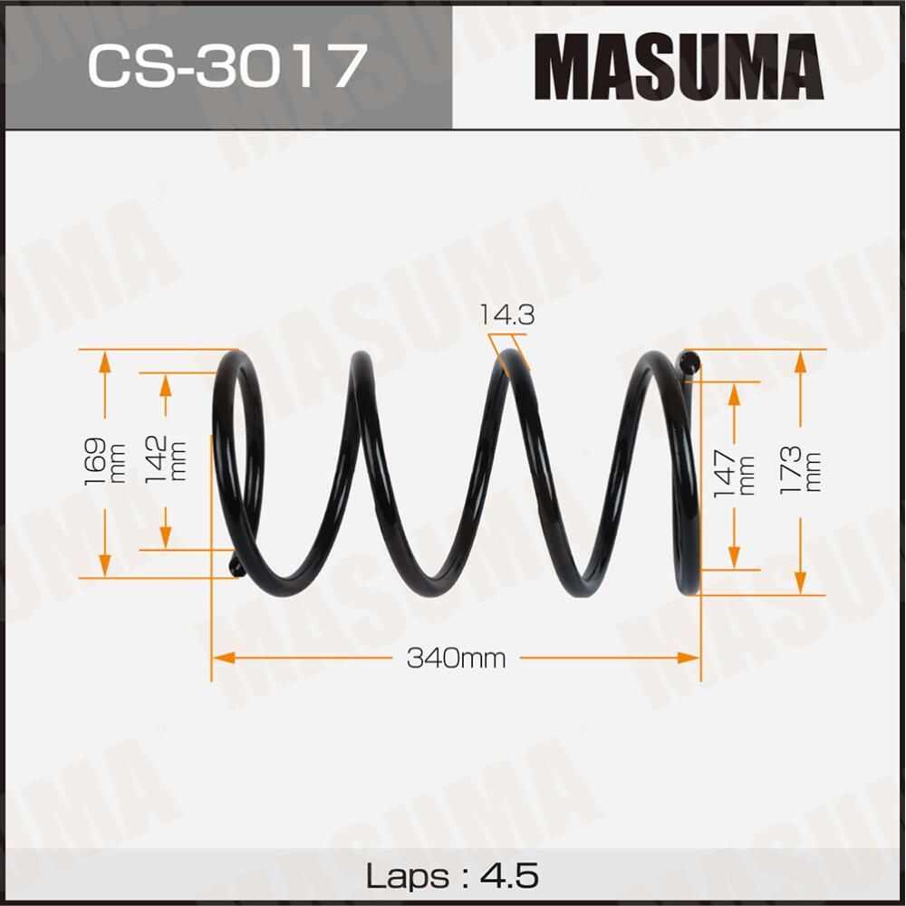 Пружина подвески MASUMA front MITSUBISHI LANCER / CY3A Masuma. Артикул CS3017