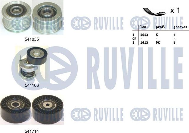 Приводной ремень поликлиновой с роликами (комплект) Ruville. Артикул 570120