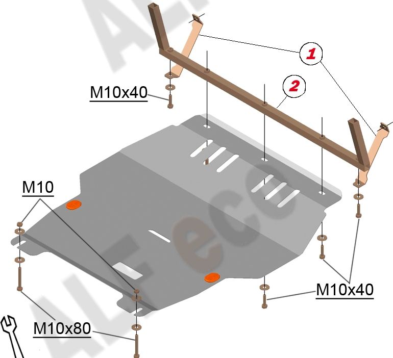 Защита алюминиевая Alfeco для картера и КПП Skoda Octavia Tour MK1 до рестайлинга 1996-2000. Артикул ALF.20.03al