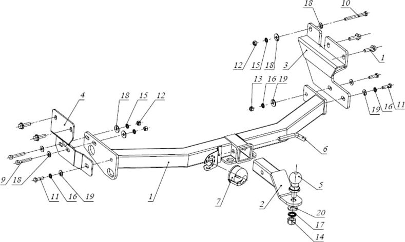 Фаркоп Bizon для Great Wall Hover H5 2011-2016 с накладкой из нержавеющей стали. Быстросъемный крюк. Артикул FA 0595-E(N)