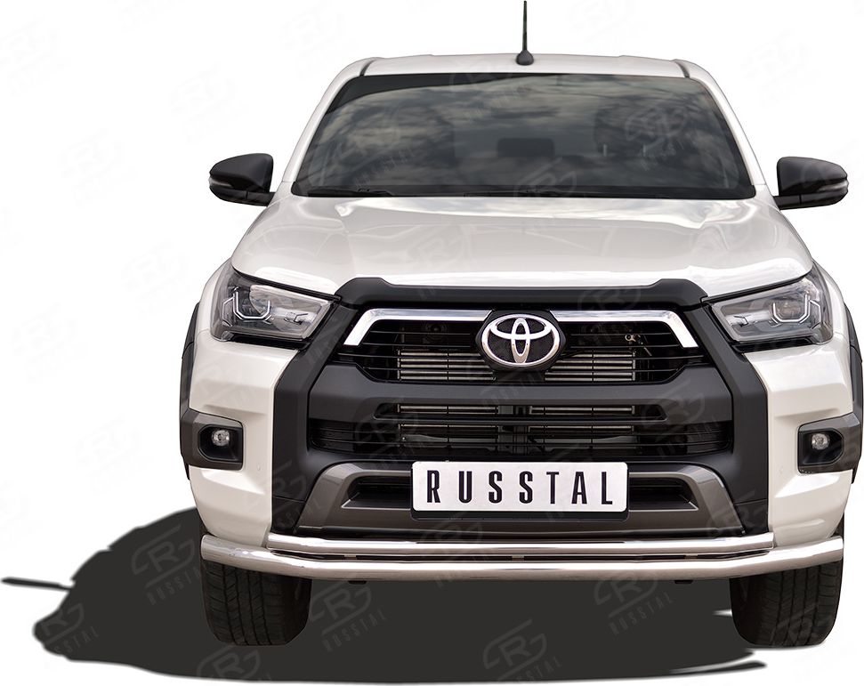 Защита RusStal переднего бампера d63 секции d42 секции для Toyota Hilux VIII Black Onyx 2020-2026. Артикул THBOZ-003509