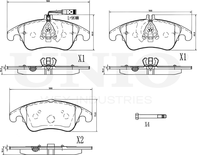 Колодки тормозные дисковые, комплект (Unio). Артикул BRP-20267