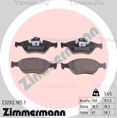 Тормозные колодки Zimmermann передние для Ford Fiesta IV 1995-2003. Артикул 23202.185.1