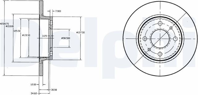 Тормозной диск Delphi передний для ВАЗ Samara (2108, 2109, 2113, 2114) 1987-2013. Артикул BG2466