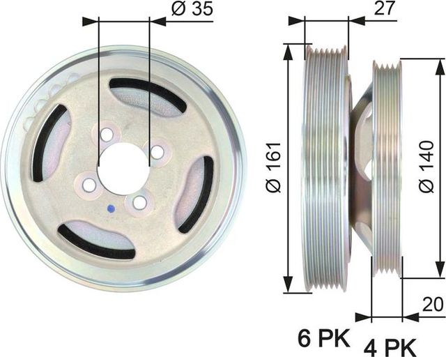 Шкив коленвала Gates DriveAlign® для Fiat Doblo I 2004-2010. Артикул TVD1075