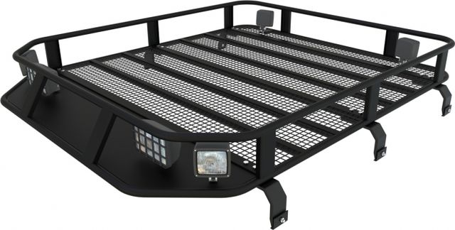 Багажник экспедиционный Podgotoffka 1600х1250х120 мм с сеткой и креплениями на водостоки для ВАЗ 2121, 2131 (Нива) 3дв. 1976-2026. Артикул PGT-B.05.03