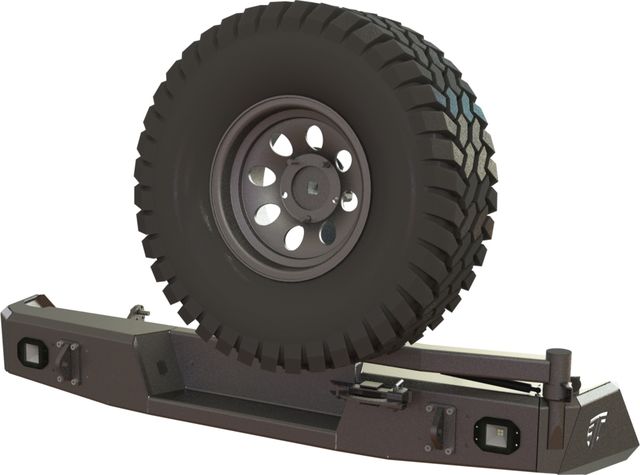 Бампер силовой STC задний для Toyota Tundra 2013-2021 калитка справа, фарами заднего хода/ПТФ. Артикул STC-TT13-BR-C2-L2