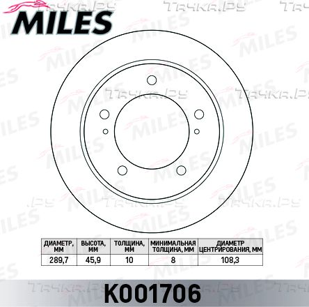 Тормозной диск Miles для Suzuki Jimny IV 2018-2026. Артикул K001706