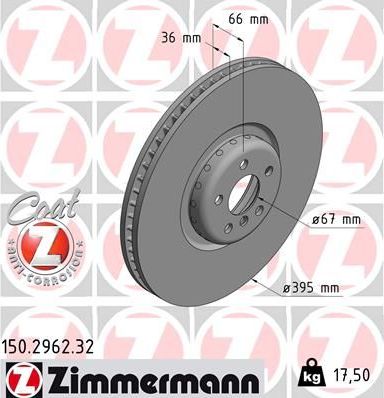 Тормозной диск Zimmermann FORMULA F COAT Z передний левый для BMW 8 II (G14/G15/G16) 2018-2020. Артикул 150.2962.32