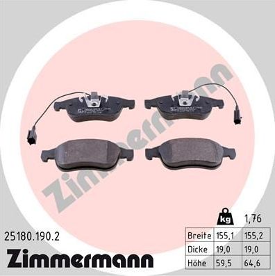 Тормозные колодки Zimmermann. Артикул 25180.190.2