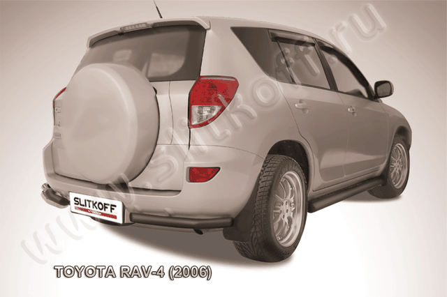 Защита Slitkoff задняя d76/42 уголки двойные ЧЕРНАЯ матовая для Toyota RAV4 III 2005-2009. Артикул TR4010B