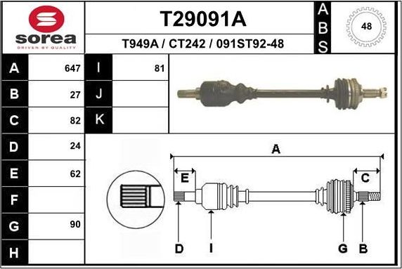 Полуось (привод в сборе, приводной вал) EAI. Артикул T29091A