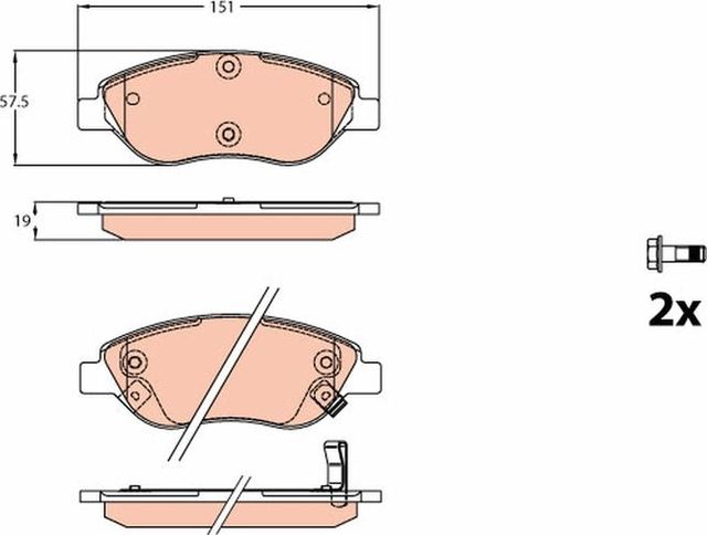 Тормозные колодки TRW передние для Fiat Tipo 356 2015-2026. Артикул GDB2228