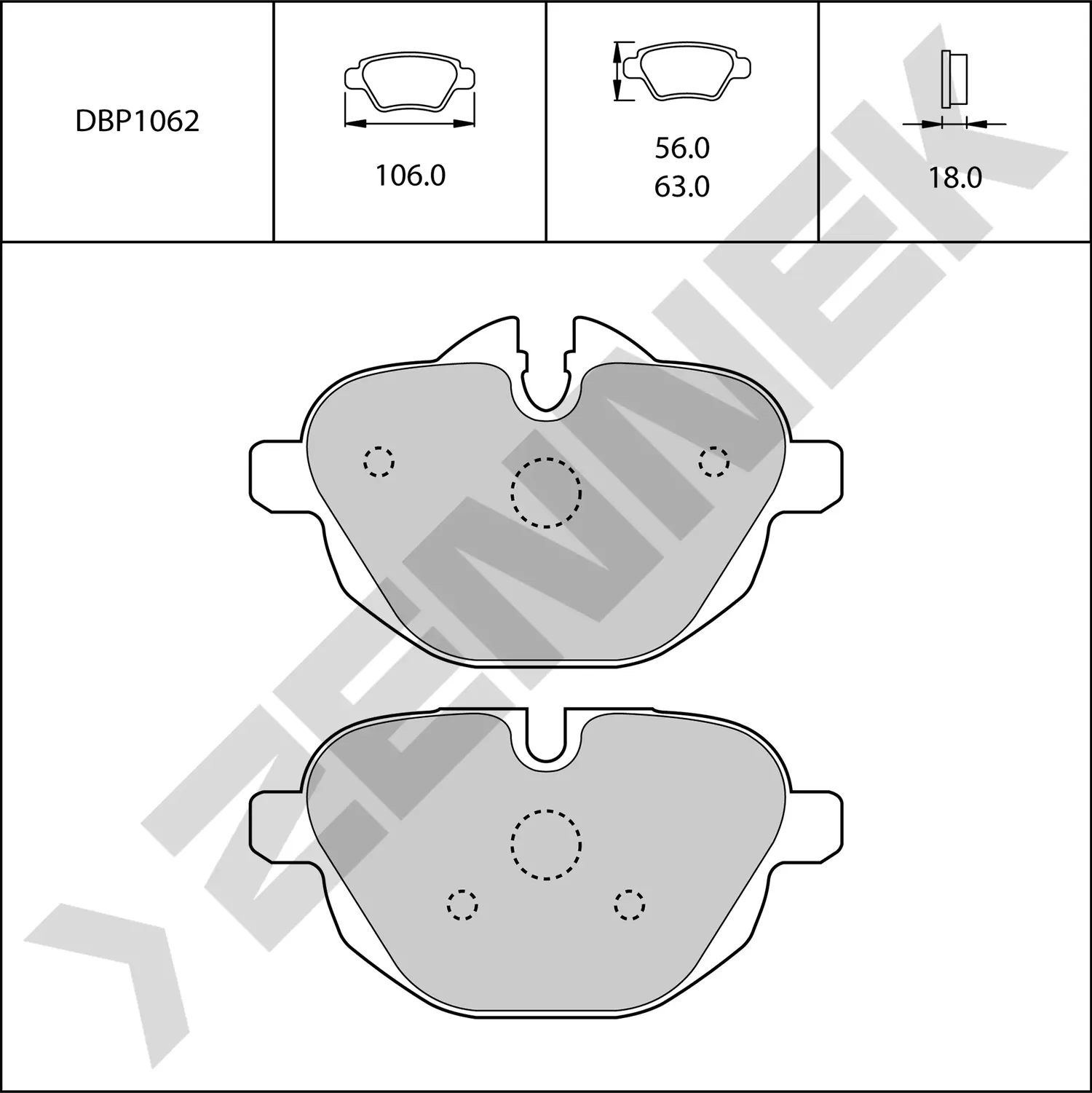 Колодки тормозные задние BMW 5 E60/F10/F11 03-17, X3 F25 10-17, X4 F26 14-18, I8 (Zennek). Артикул DBP1062