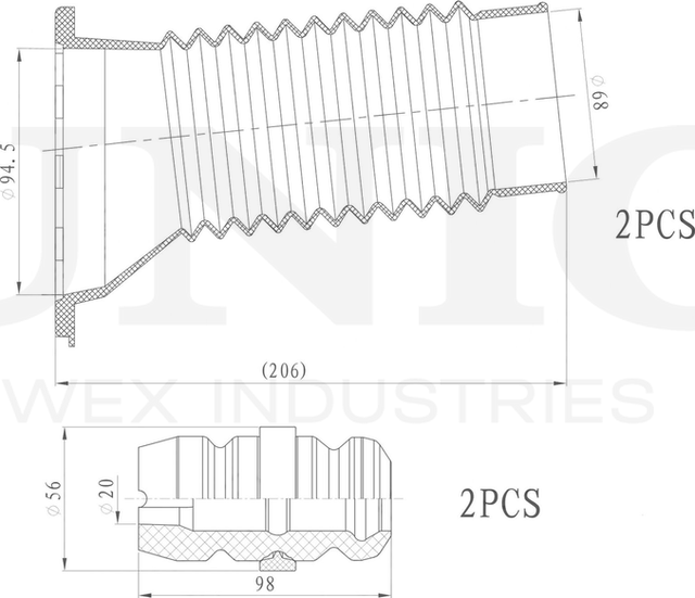 Отбойник и пыльник амортизатора, комплект (Unio). Артикул DUC-50035