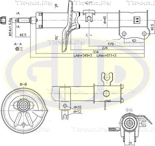 Амортизатор G.U.D. передний левый для Chevrolet Aveo I 2003-2012. Артикул GSA333418