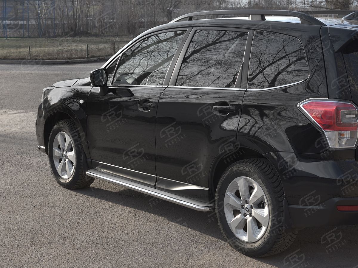 Защита порогов RusStal труба d42 (вариант 3) с листом для Subaru Forester IV рестайлинг 2 2016-2018. Артикул SUFL-0033473