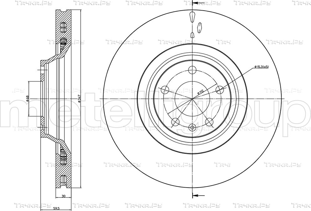 Тормозной диск Metelli передний для Audi A6 allroad II (C6) 2006-2011. Артикул 23-0868C