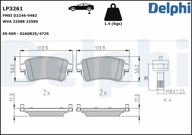 Тормозные колодки Delphi (Low-Metallic) задние для Citroen Jumpy III 2016-2026. Артикул LP3261