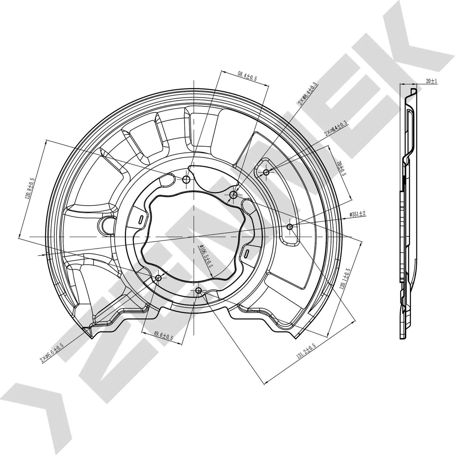 Защита тормозного диска задняя левая MERCEDES  C-CLASS (W204) 2007-2015, E-COUPE (Zennek). Артикул DCD0029