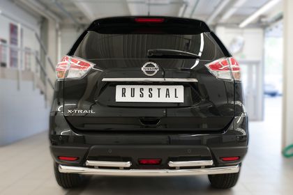 Защита RusStal заднего бампера d63 (дуга) d42х2 (дуга) для Nissan X-Trail T32 2015-2018. Артикул NXZ-002093