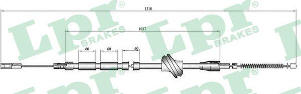 Трос ручника (тросик ручного тормоза) LPR задний правый для Audi 90 I (B2) 1984-1987. Артикул C0043B
