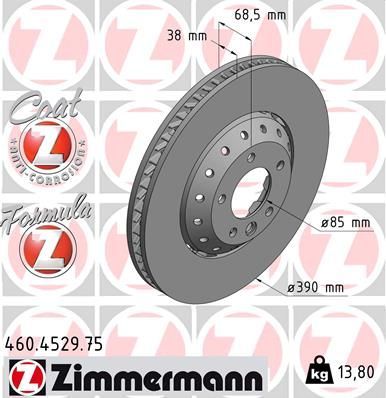 Тормозной диск Zimmermann Formula Z Coat Z передний правый для Porsche Cayenne II (958) 2010-2014. Артикул 460.4529.75