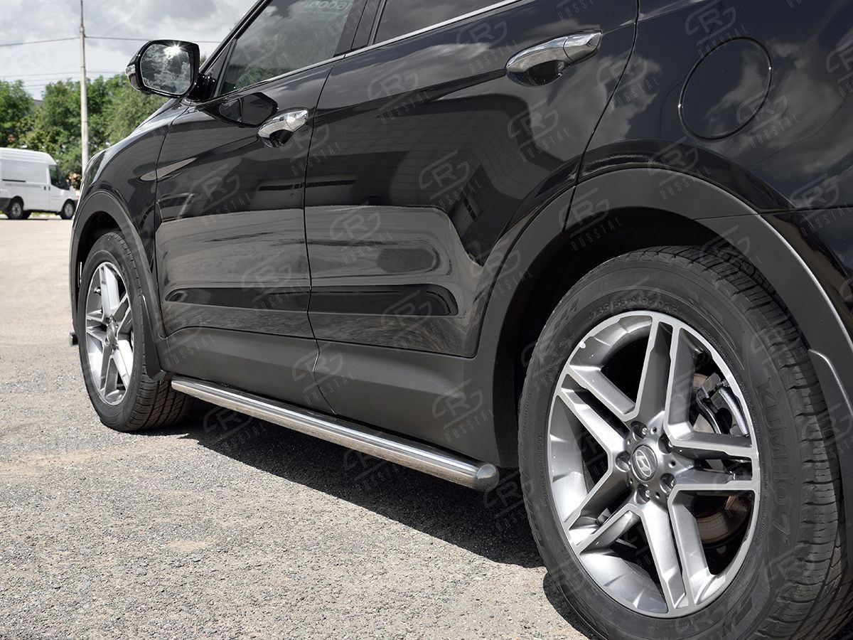 Защита порогов RusStal труба d63 для Hyundai Santa Fe Grand 2016-2026 (Вариант 3). Артикул HSFT-0027383