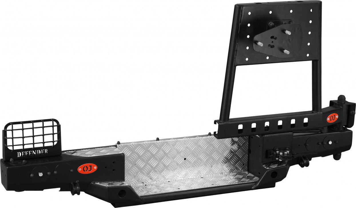 Бампер силовой OJ задний с универсальной калиткой под запаску и возможностью установки лебёдки для Land Rover Defender 1983-2016. Артикул 03.112.05