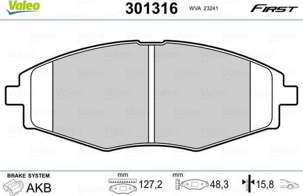 Тормозные колодки Valeo First передние для Daewoo Matiz I 1998-2010. Артикул 301316