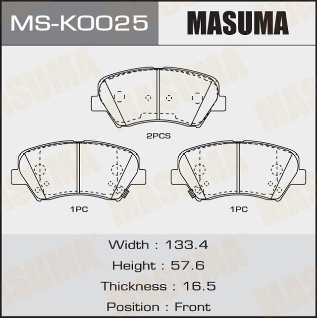 Тормозные колодки Masuma передние для Hyundai Solaris I 2010-2017. Артикул MS-K0025