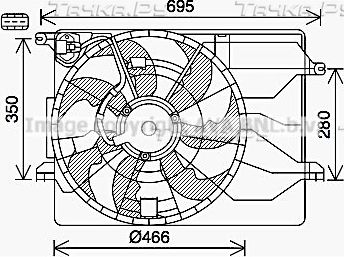 Вентилятор радиатора двигателя AVA для Hyundai ix35 I 2009-2015. Артикул KA7543