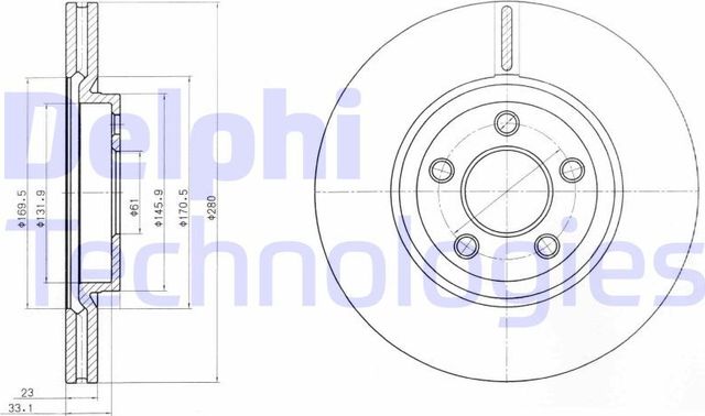 Тормозной диск Delphi передний для Chrysler PT Cruiser 2003-2010. Артикул BG3704