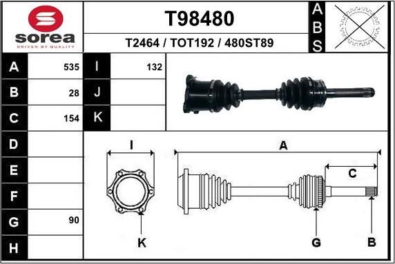 Полуось (привод в сборе, приводной вал) EAI. Артикул T98480