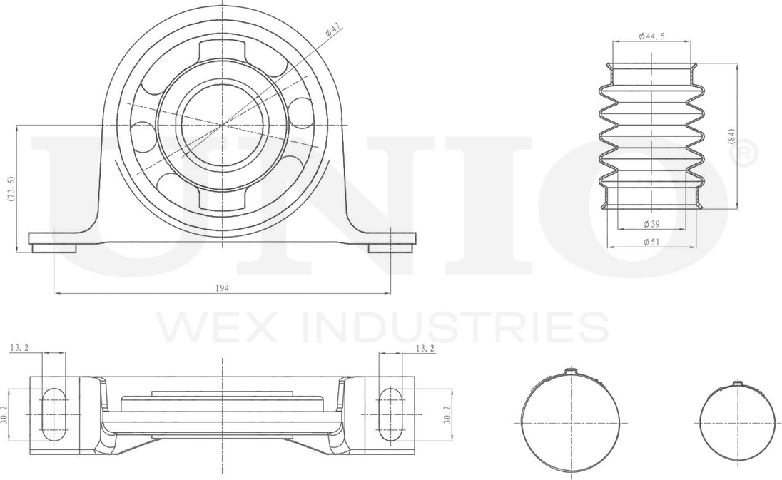 Подшипник подвесной карданного вала (Unio). Артикул RMP-15172