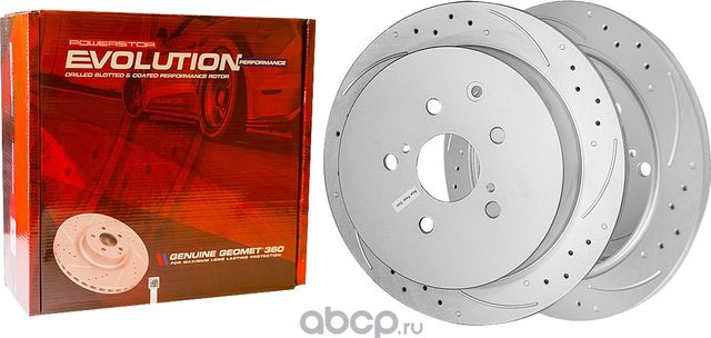 Задний тормозной диск Evolution с перфорацией и насечками, в покрытии GEOMET Pow (Powerstop). Артикул JBR1389