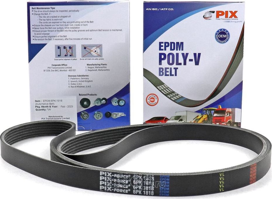Ремень поликлиновый Ford Escort, Fiesta, Scorpio, Sierra, Mondeo II, Renault Log (PIX). Артикул 6PK1818