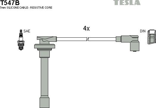 Высоковольтные провода (провода зажигания) (комплект) Tesla для Honda Prelude V 1996-2000. Артикул T547B