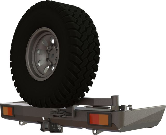 Бампер силовой передний STC тип Revo для Toyota Land Cruiser 76 2007-2026 с квадратом под фаркоп, кронштейном крепления запасного колеса справа (под штатные фары). Артикул STC-TLC76/07-BR-C2