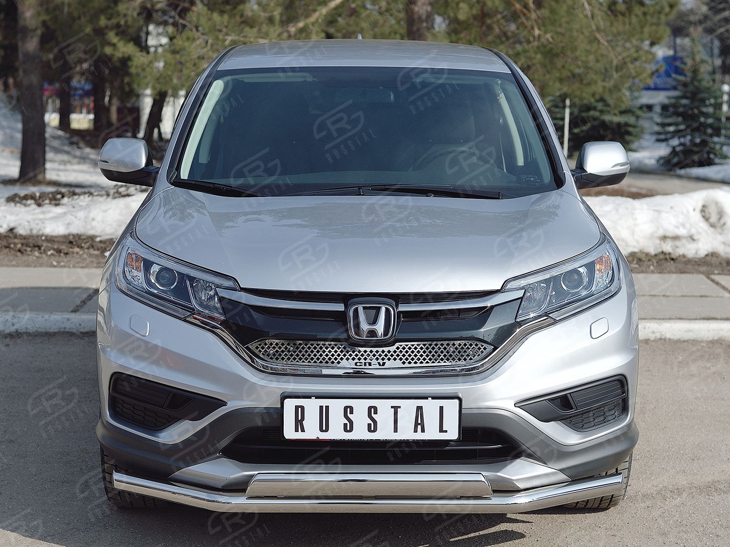 Защита RusStal переднего бампера d63 секции-75х42 дуга для Honda CR-V IV рестайлинг 2015-2018. Артикул HCRZ-002219