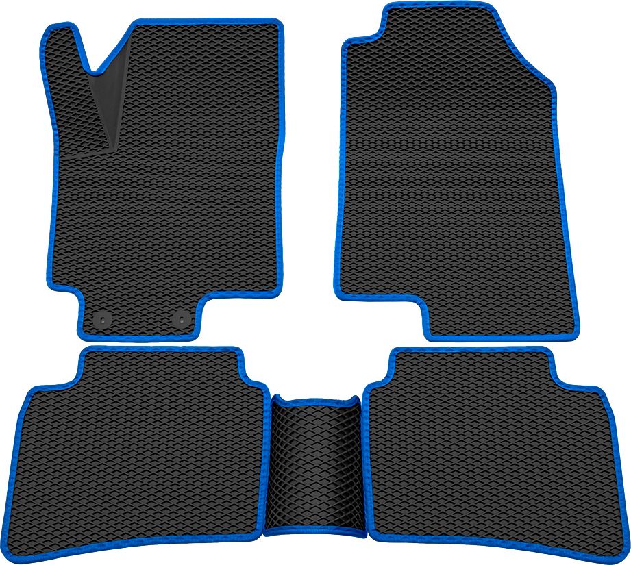 Коврики Rezkon 3D EVA Ромб резиновые для салона Kia Rio IV 2017-2026 Синий кант. Артикул 9221020303