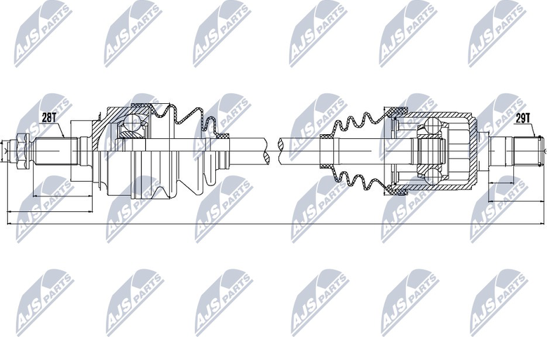 Полуось (привод в сборе, приводной вал) NTY. Артикул NPW-HD-041
